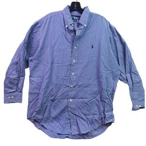 Ralph Lauren Shirt Mens 2XL Yarmouth Button Down Blue Gingham‎ Preppy Academia